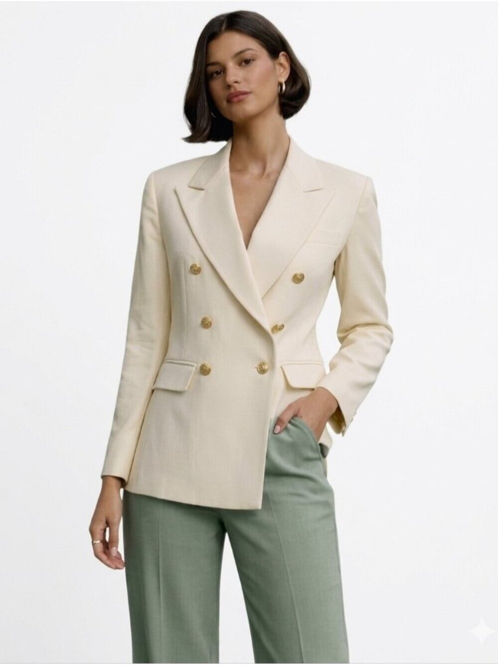 Vintage Cream Wool Double Breasted Blazer
